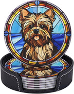 Drink Coaster Set of 6, Yorkshire Terrier Dog Mom Lover Gift, Leather Drink - Image 2