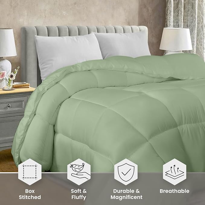 Utopia Bedding Twin Comforter Duvet Insert, Quilted Sage Green Comforter - Image 4