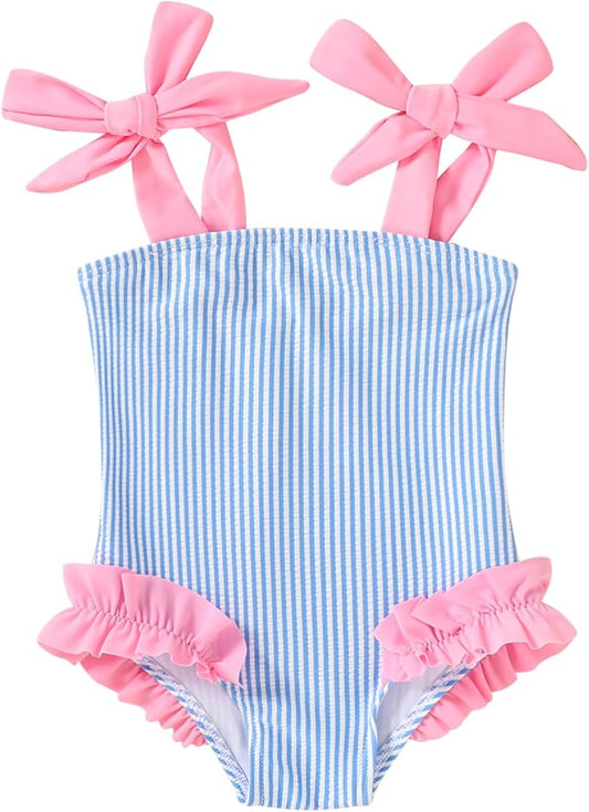 Happy Town Toddler Swimsuit Girl Solid Color Stripe One-Piece Baby Bathing Suits