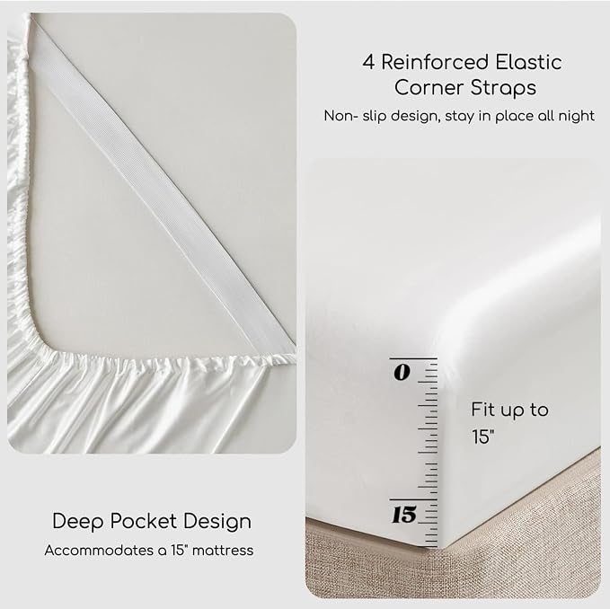 MR&HM Satin Bed Sheets, King Size Sheets Set - Image 4