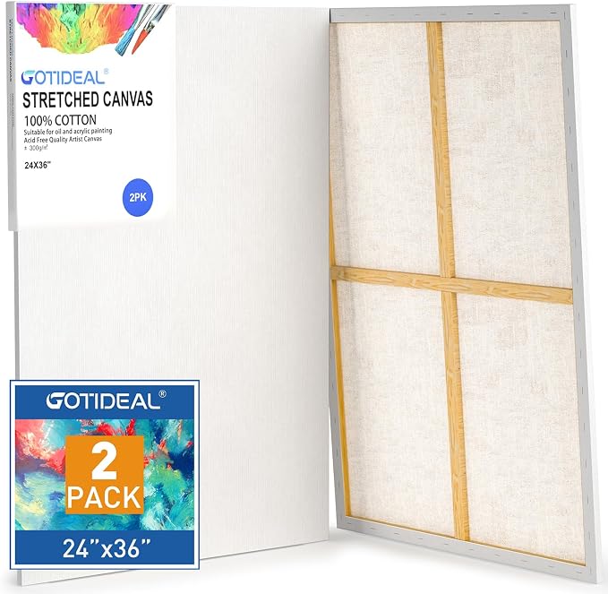 GOTIDEAL Stretched Canvases for Painting, 24x36" Inch Set of 2, Primed White by GOTIDEAL