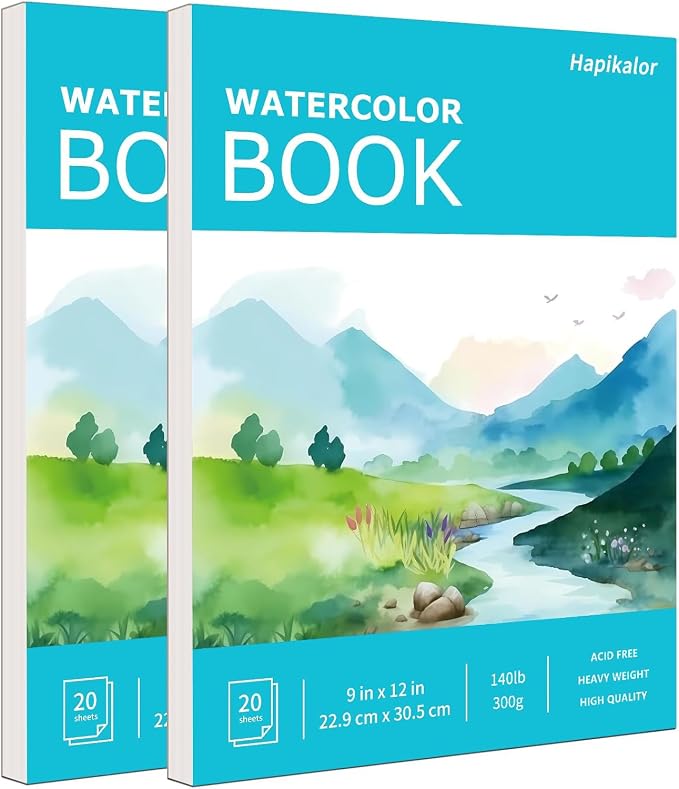 Hapikalor 2-Pack 9"x12"Watercolor Paper Pad, Teacher Classroom Must Have by Hapikalor