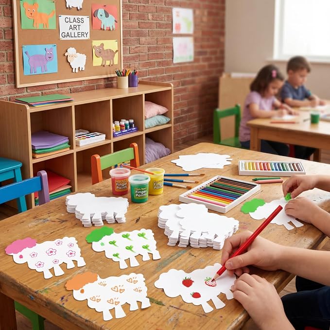 Geyee 100 Pcs Sheep Cutouts for Bulletin Board Classroom Wall Decor, Lamb Paper - Image 6