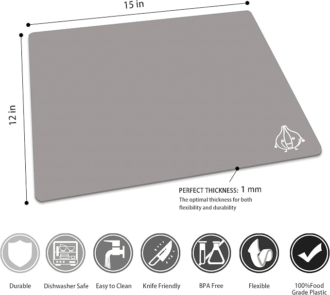 ZVP Plastic Cutting Boards for Kitchen, Flexible Cutting Mats, Gradient Gray - Image 3