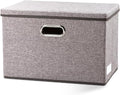 PRANDOM Large Foldable Storage Bin with Lid [1-Pack] Linen Fabric Decorative Storage Box Organizer Containers Basket Cube with Handles Divider for Bedroom Closet Office Living Room (17.7x11.8x11.8)