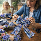 Blue Floral Wired Ribbon 2 Rolls, 2.5 Inch x 20 Yards Vintage Blue and White - Image 8