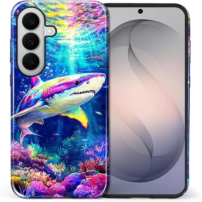 for Samsung Galaxy S26+ Case, Colorful Ocean Sharks Pattern Glossy 2 in 1 - Image 2