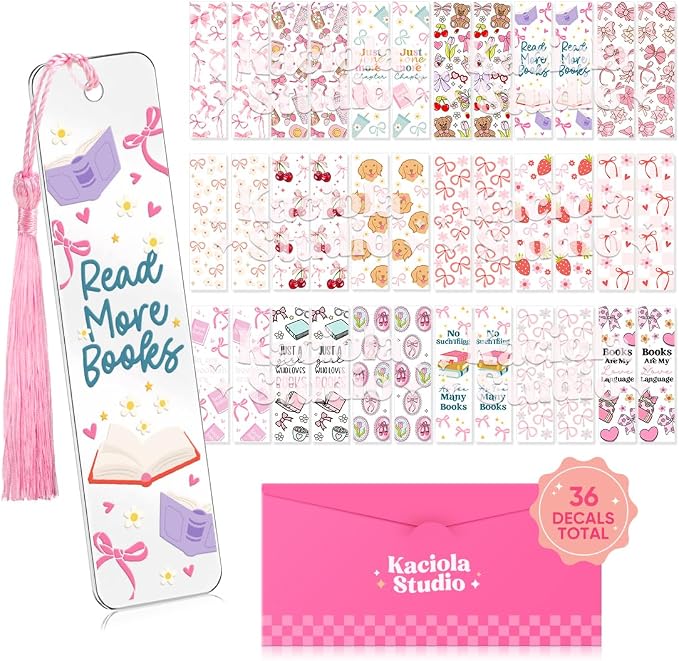 Kaciola 36 Sheets Pink Bow Theme UV DTF Bookmark Wraps, Acrylic Bookmark Blanks by Kaciola