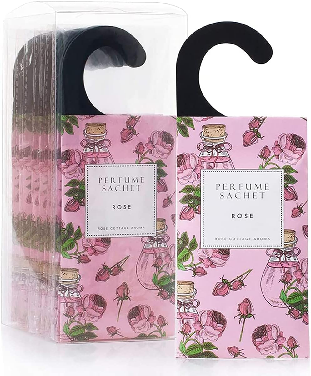 ROSE COTTAGE Large 12 Packs Rose Hanging Closet Deodorizer Air Freshener Long Lasting Scented Sachets Smell Goods for House