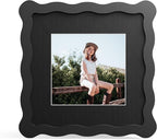 6x6 Picture Frame with Mat for 4x4, Wavy Edge Wooden Real Glass Photo Frame for by THKRLOF