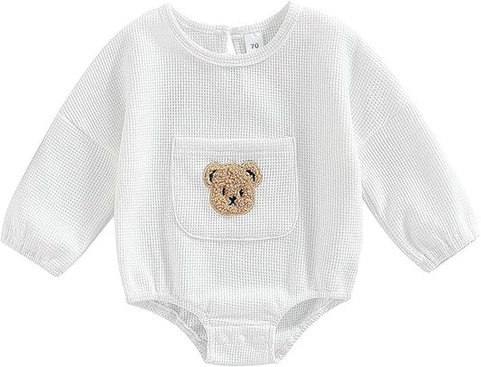 Douhoow Cute Baby Sweatshirt Romper Waffle Knit Baby Clothes Infant Girl Boy Fall Winter Outfits