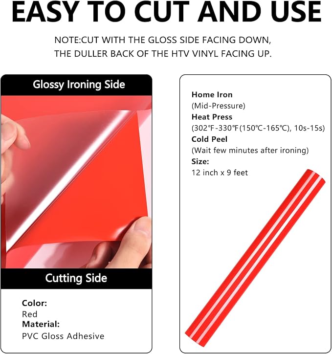 FUNKAKA Red HTV Heat Transfer Vinyl Rolls, Adhesive Vinyl - Image 2