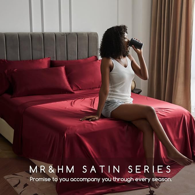 MR&HM Satin Bed Sheets, Queen Size Sheets Set - Image 6