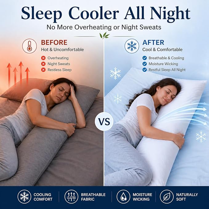 evoLive 100% Rayon Derived from Bamboo Cooling Breathable Body Pillow - Image 3
