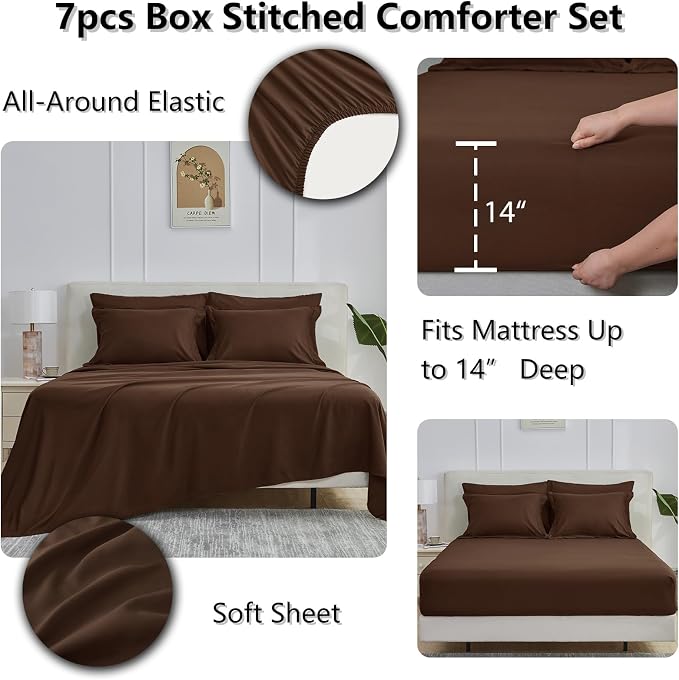CozyLux Queen Comforter Set Brown - Image 4