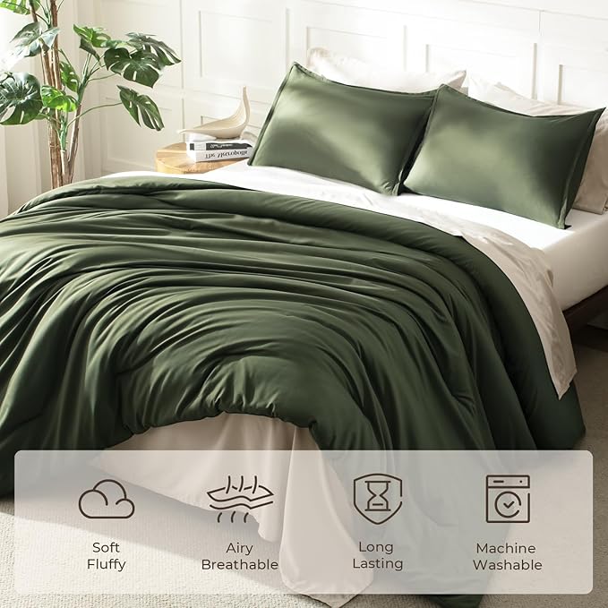 Litanika Dark Olive Green California King Comforter Set - Image 3