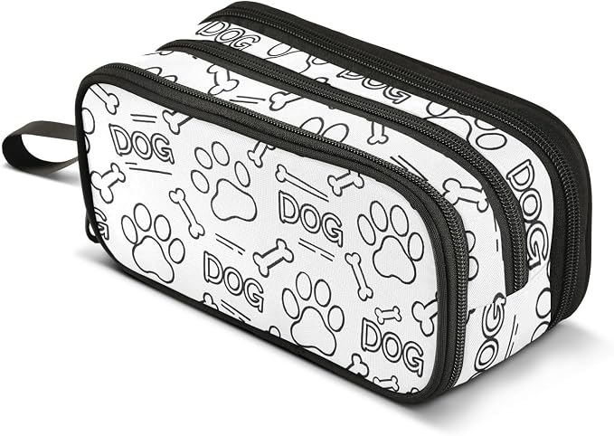 Dog Paw Print Bones Pencil Case Box Boys Girls Large Pencil Pouch Zipper by BOENLE-WELCOMEYOURCOMING