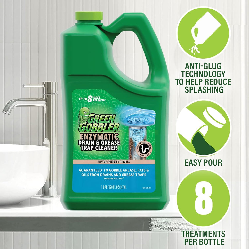 Green Gobbler Enzyme Drain Cleaner | Controls Foul Odors & Breaks Down Grease, Paper, Fat & Oil in Sewer Lines, Septic Tanks & Grease Traps | 1 Gallon