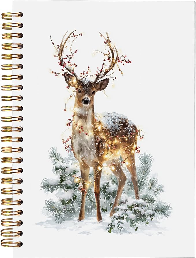 Reindeer Christmas Spiral Notebook, Deer Lovers Gifts Journal, Winter Xmas by bitkan