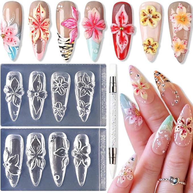 2PCS 3D Flower Silicone Nail Molds, Hawaii Hibiscus Floral Cherry Blossom | by SUTOZMIWE