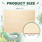 HARFINGTON 6pcs 3mm Basswood Plywood Sheets 12" x 9" x 1/8" Thin Unfinished - Image 2