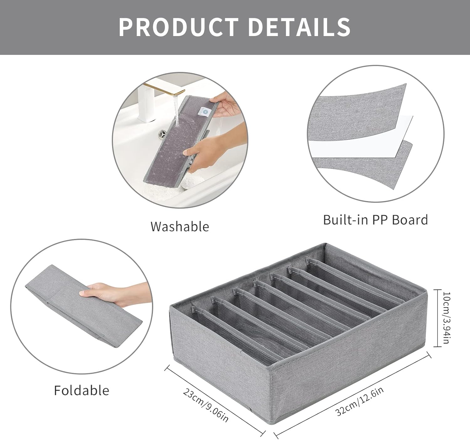 Qozary 4 Pack Drawer Organizers for Clothing, 8 Grids Foldable Closet Organizers and Storage Bins for Bedroom, Dresser Organizer Boxes for Thin T-shirts, Tank Tops, Camisoles, Tights, Leggings