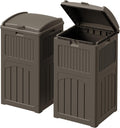Devoko 33 Gallon Outdoor Trash Can with Dual Lid, Heavy Duty Waterproof Resin Garbage Bins Outside, Hideaway Waste Bins for Patio, Outside Pool, Backyard and Deck (2, Deep Brown)