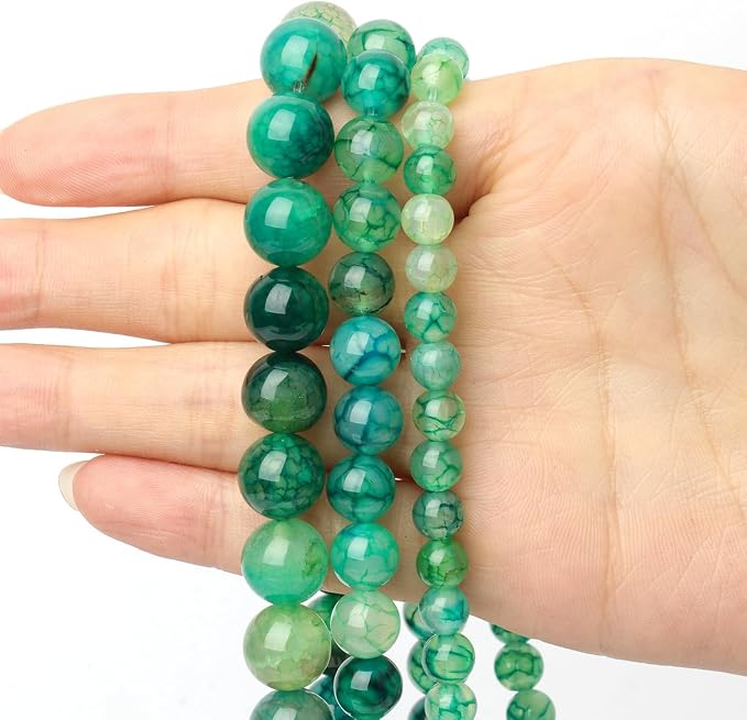 35pcs Smooth Natural Green Agate Beads，10mm Dragon Vein Gemstone Round Loose - Image 3