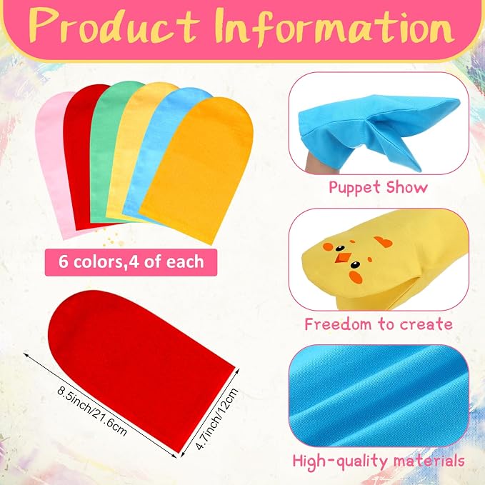 Soulchen 24 Pcs DIY Hand Puppets, Canvas Hand Puppet Making Kit DIY Arts and - Image 2
