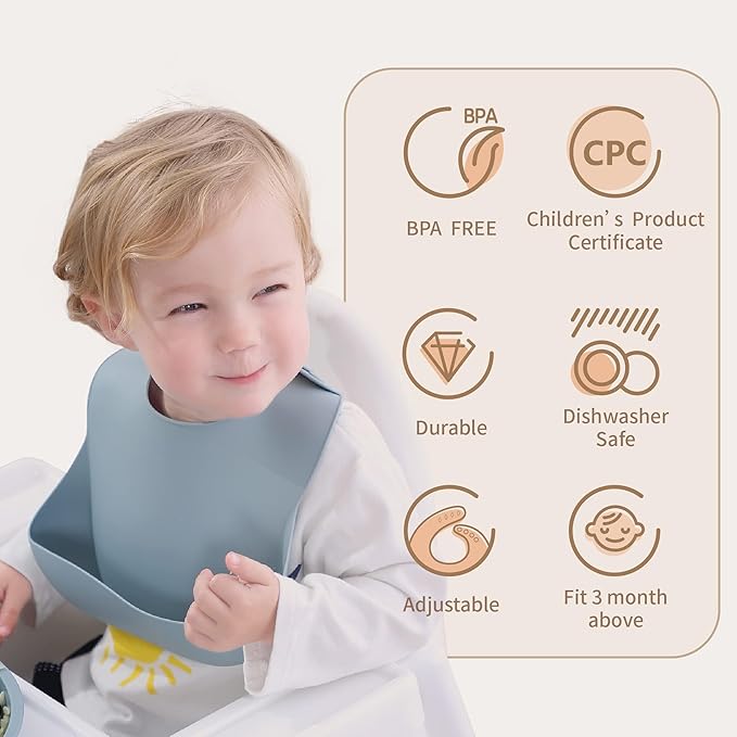 Moonkie Silicone Baby Bibs Set Of 3, BPA Free Soft Adjustable Fit Waterproof Feeding Bibs for Babies and Toddlers(Pink/Pastel Yellow/Soft Pink)