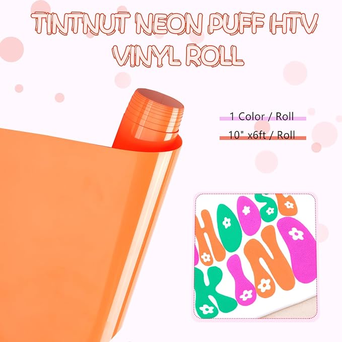 Tintnut Coral Neon Puff Heat Transfer Vinyl Roll, easy cut & weed, stretch - Image 2
