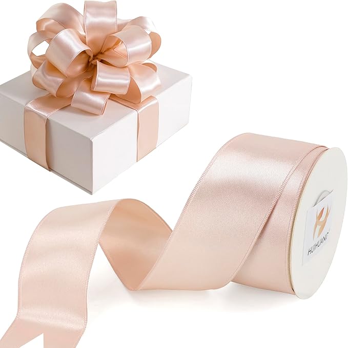 HUIHUANG Rose Gold Satin Wired Ribbon 1-1/2 inch Double-Sided Wire Edge Ribbon by HUIHUANG