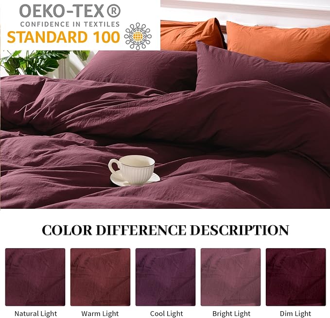 NEXHOME PRO Duvet Cover Set 100% Washed Cotton Oversized Queen 98"x98" - Image 3