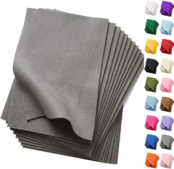 Soft Grey Felt Fabric Sheets for Crafts, 8 x 12 Inch Felt Squares, Patchwork by FANOMMI