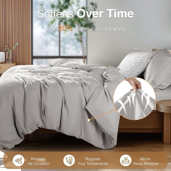 SONORO KATE 100% French Linen Duvet Cover, Soft Breathable - Image 5