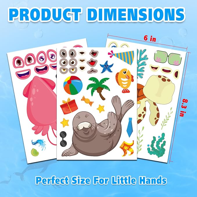 Aowplc 42 Pcs Ocean Animals Make-a-Face Sticker Sheets - Image 5