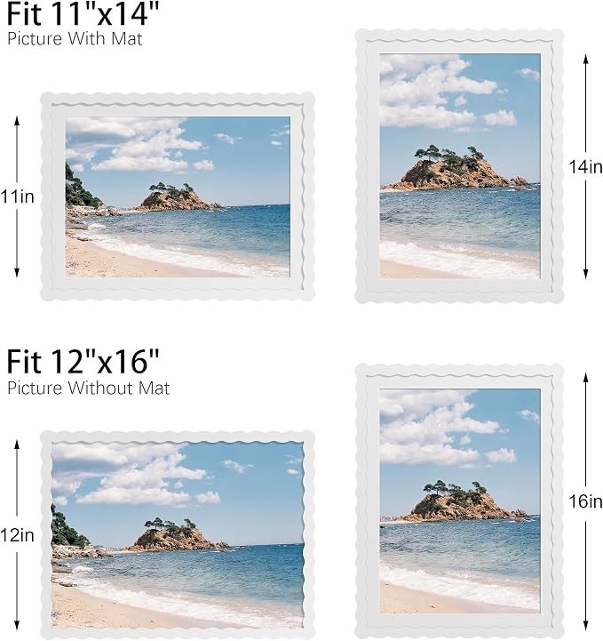 12x16 Picture Frame with Mat for 11x14, Wavy Edge Wooden Real Glass Photo Frame - Image 3