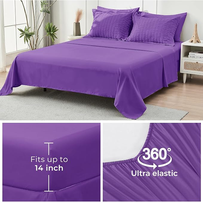HYMOKEGE Bright Purple Queen Comforter Set Seersucker 7 Pieces, All Season - Image 7