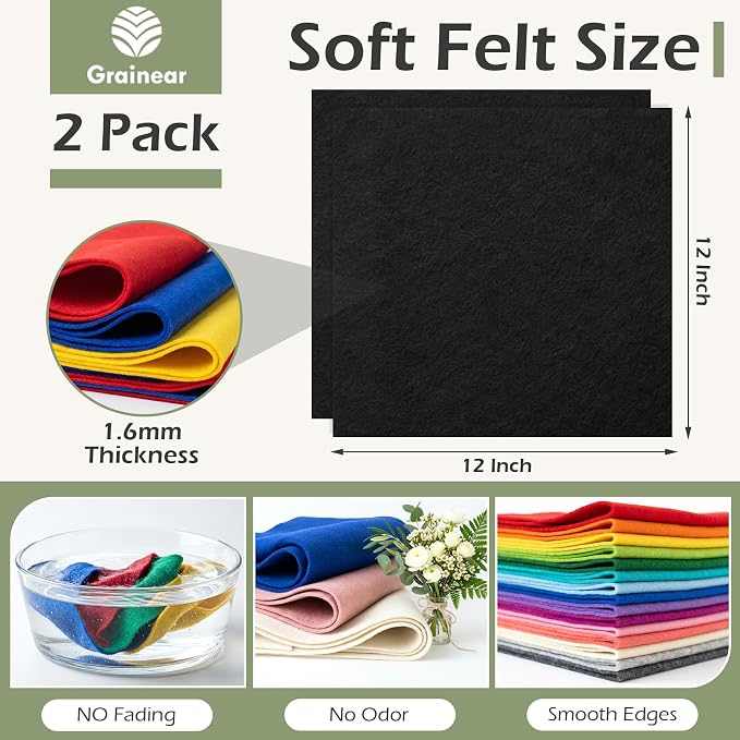 Black Soft Felt Sheets for Crafts, 1.6mm Thick, Handmade Crafts, DIY Projects - Image 3