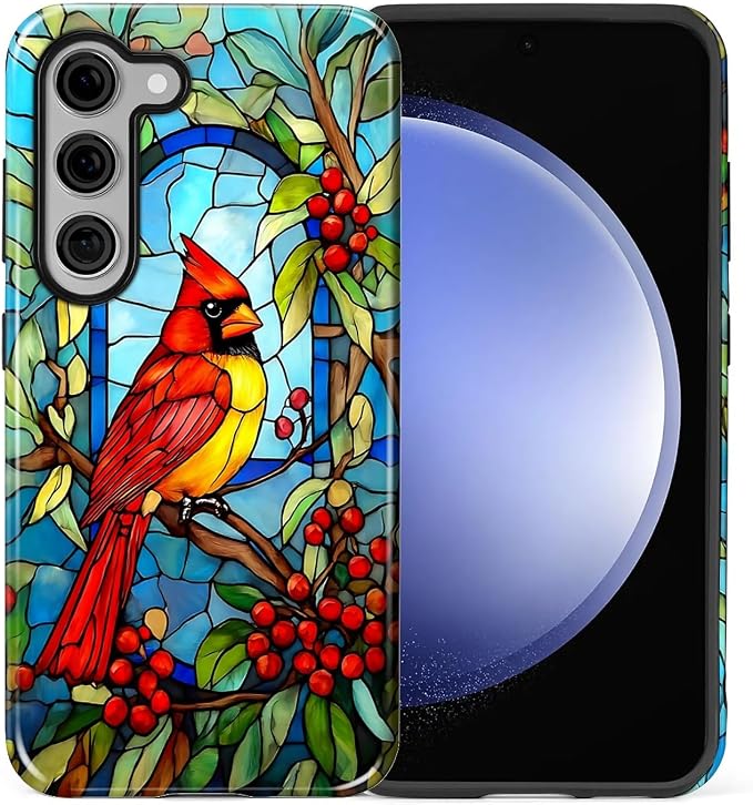 for Samsung Galaxy S23 Plus Case, Stained Glass Cardinal Bird Pattern Glossy 2 - Image 2