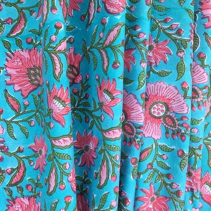 E-Tailor® Indian Ethnic 100% Cotton Voile Running Hand Block Print Natural - Image 3
