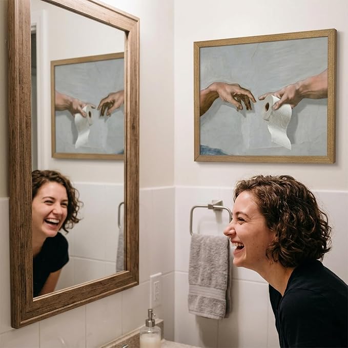 Funny Bathroom Wall Art, The Creation of Adam Toilet Paper Canvas Print - Image 8