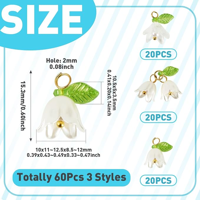 FASHEWELRY 60Pcs Pearl White Lily Flower Charms Acrylic Lily of the Valley - Image 4