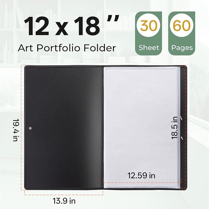 Nicpro 12"x18" Art Portfolio Folder, 30 Pockets Display 60 Pages Art Painting - Image 2