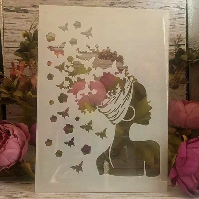 TIAMECH A4 Reusable Butterflies Hairstyle Girl Stencil - Image 9