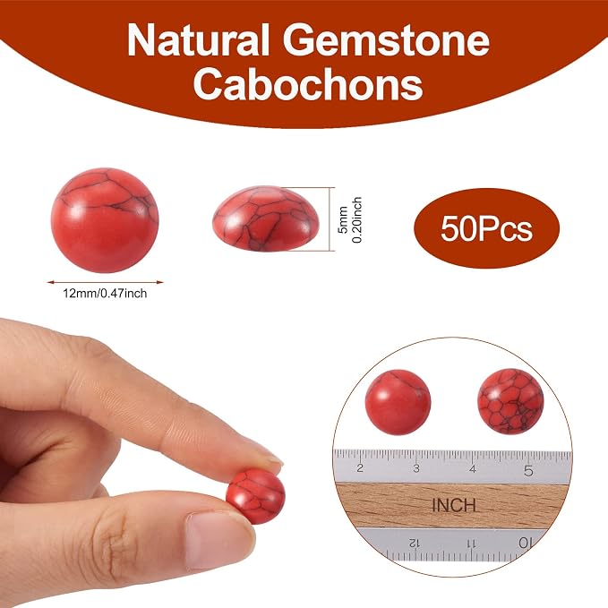 FASHEWELRY 50Pcs Synthetic Red Turquoise Cabochons Flat Back Gemstone Cabochons - Image 5