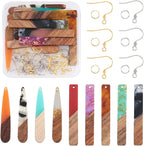 FASHEWELRY 16Pcs Wood Resin Earrings Charms Teardrop Wooden Earring Findings - Image 7