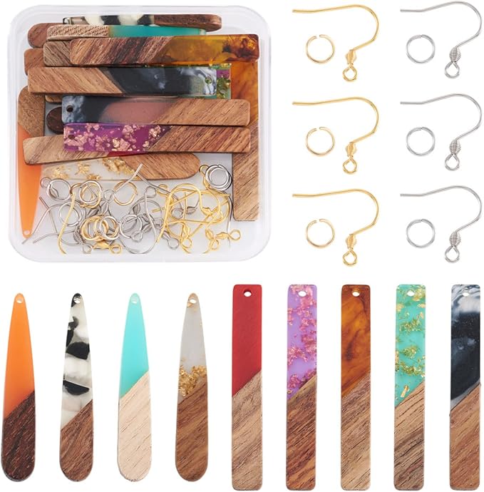 FASHEWELRY 16Pcs Wood Resin Earrings Charms Teardrop Wooden Earring Findings - Image 7