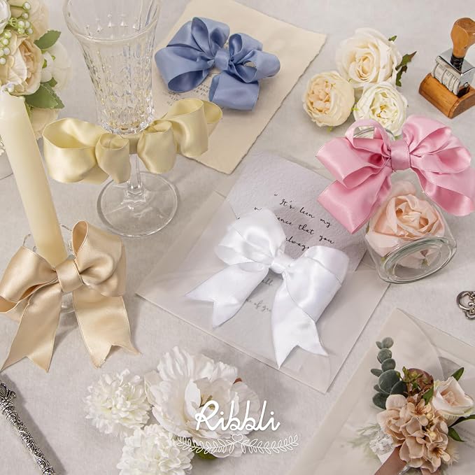 Ribbli Light Champagne Double Faced Satin Wired Ribbon 1.5 Inch Christmas Ribbon - Image 4