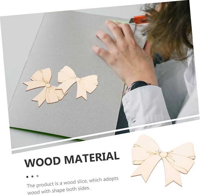 10Pcs Unfinished Wood Bowknot Craft Supplies Natural DIY Shapes - Image 5